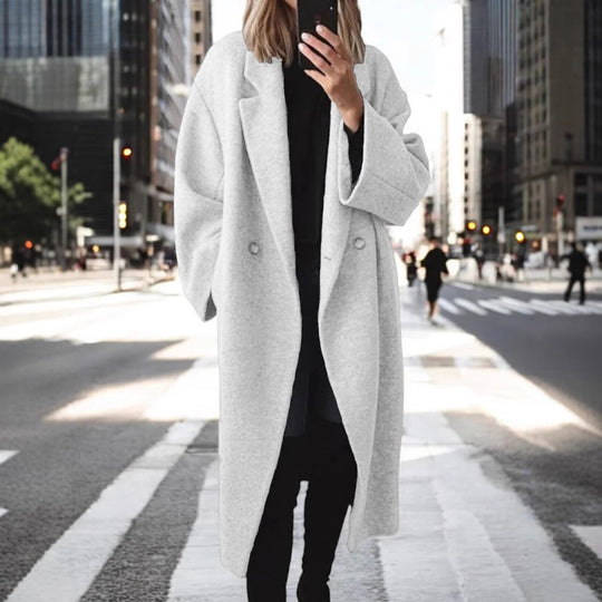 Damen klassischer Oversized-Mantel mit doppeltem Knopfverschluss und breitem Revers EB