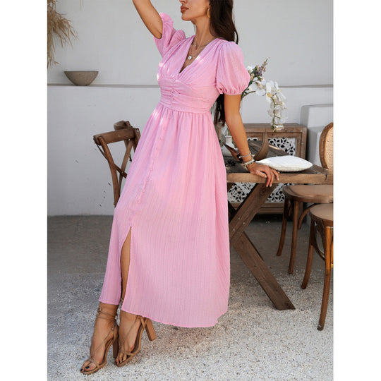 Damen Maxikleid mit raffinierten Puffärmeln und tailliertem Schnitt EB