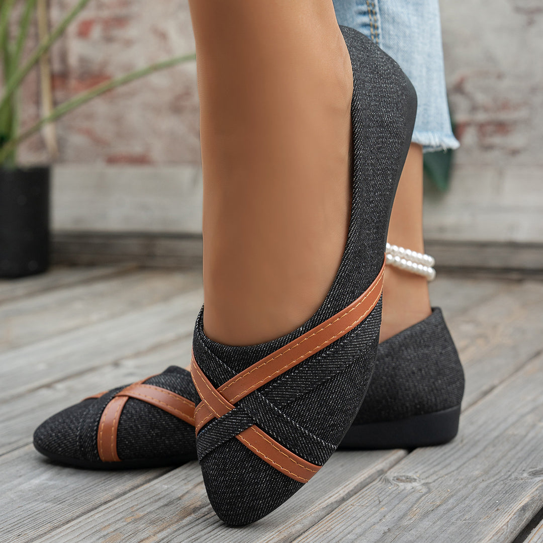 Damen elegante Ballerinas mit gekreuzten Riemen EB