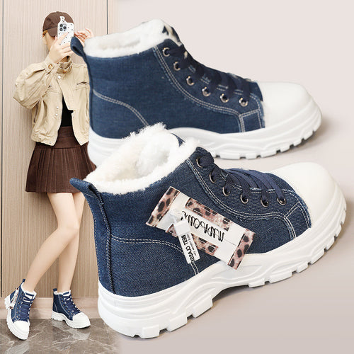 Damen High-Top Sneakers aus robustem Denim mit kuscheligem Fleece-Futter EB