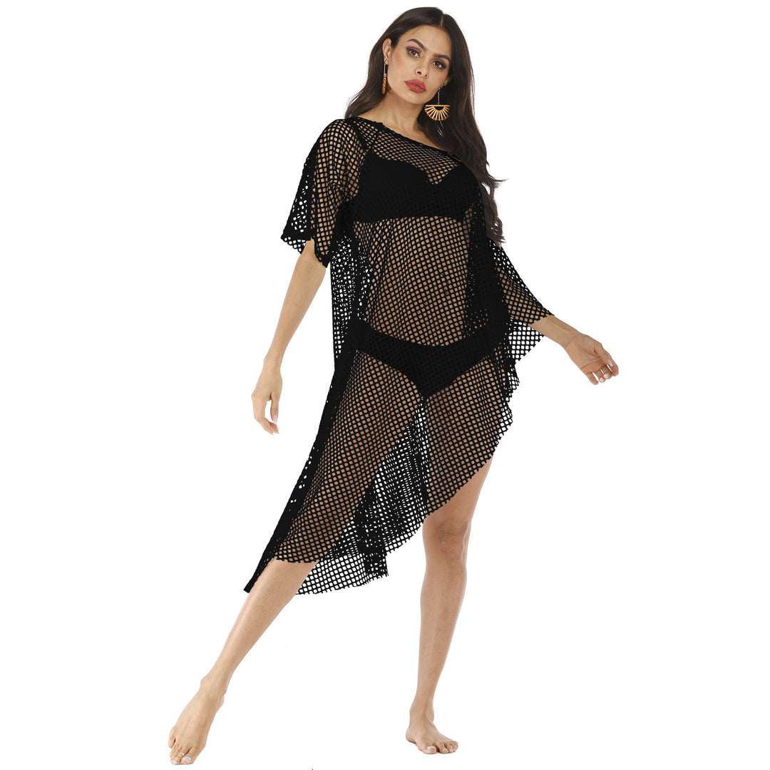 Damen lässiger Netz-Strandüberwurf mit asymmetrischem Schnitt EB