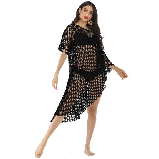 Damen lässiger Netz-Strandüberwurf mit asymmetrischem Schnitt EB