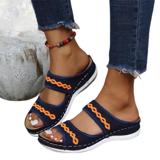Damen Offene Schlüpfsandalen mit verstellbaren Riemen und weichem Fußbett EB