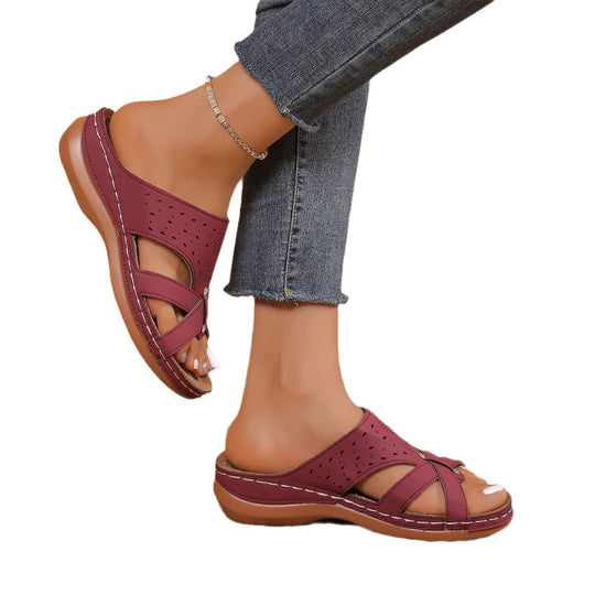 Damen Komfortable und elegante Zehentrenner-Sandalen mit modischer Perforation EB