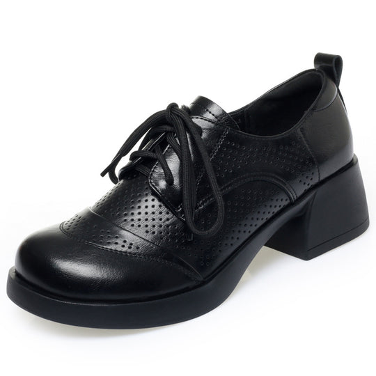 Damen Schnürschuhe mit perforiertem Obermaterial und blockigem Absatz EB