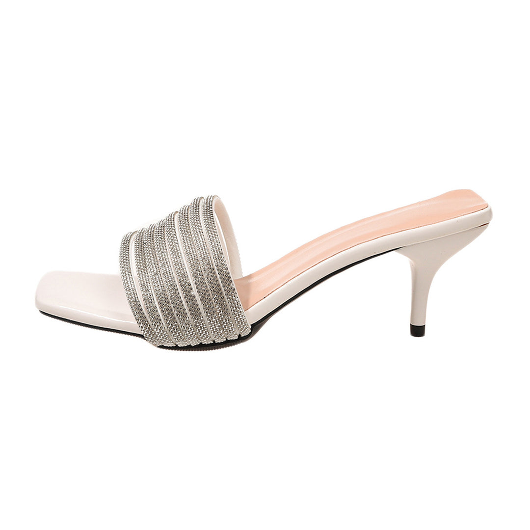 Damen elegante High Heel Mules mit geschwungenem Riemendesign EB