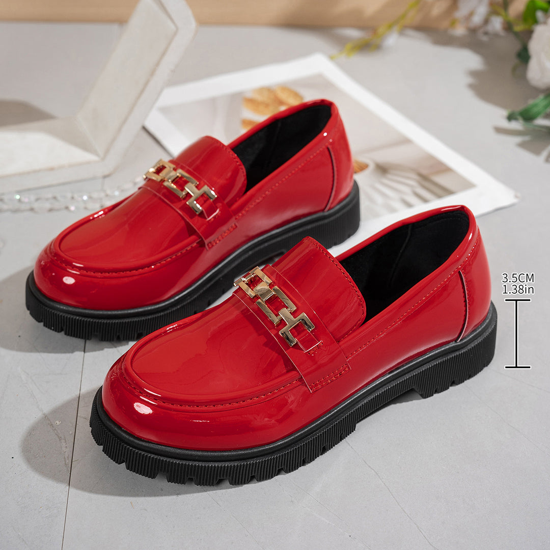 Damen Modische Loafers mit glänzender Oberflächenstruktur EB