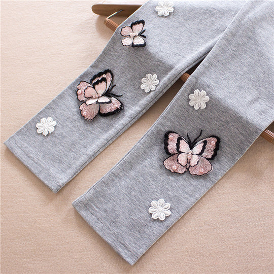Mädchen Leggings mit bunten Schmetterlingsstickereien EB