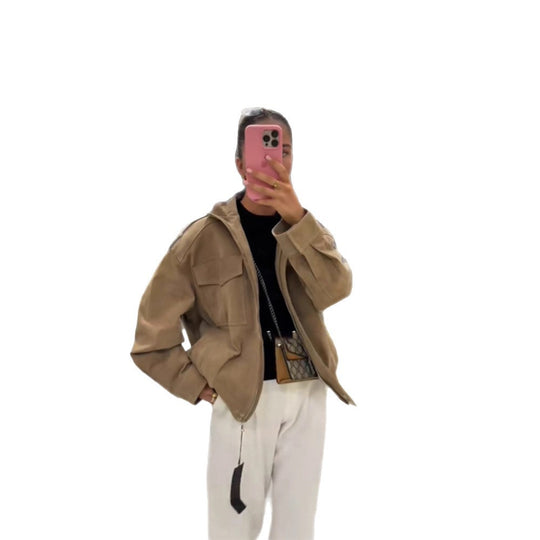 Damen lässige Oversize-Jacke aus Wildleder EB