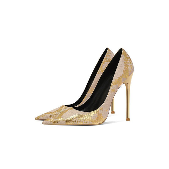 Damen spitzen Stiletto-Pumps mit Schlangenleder-Design EB
