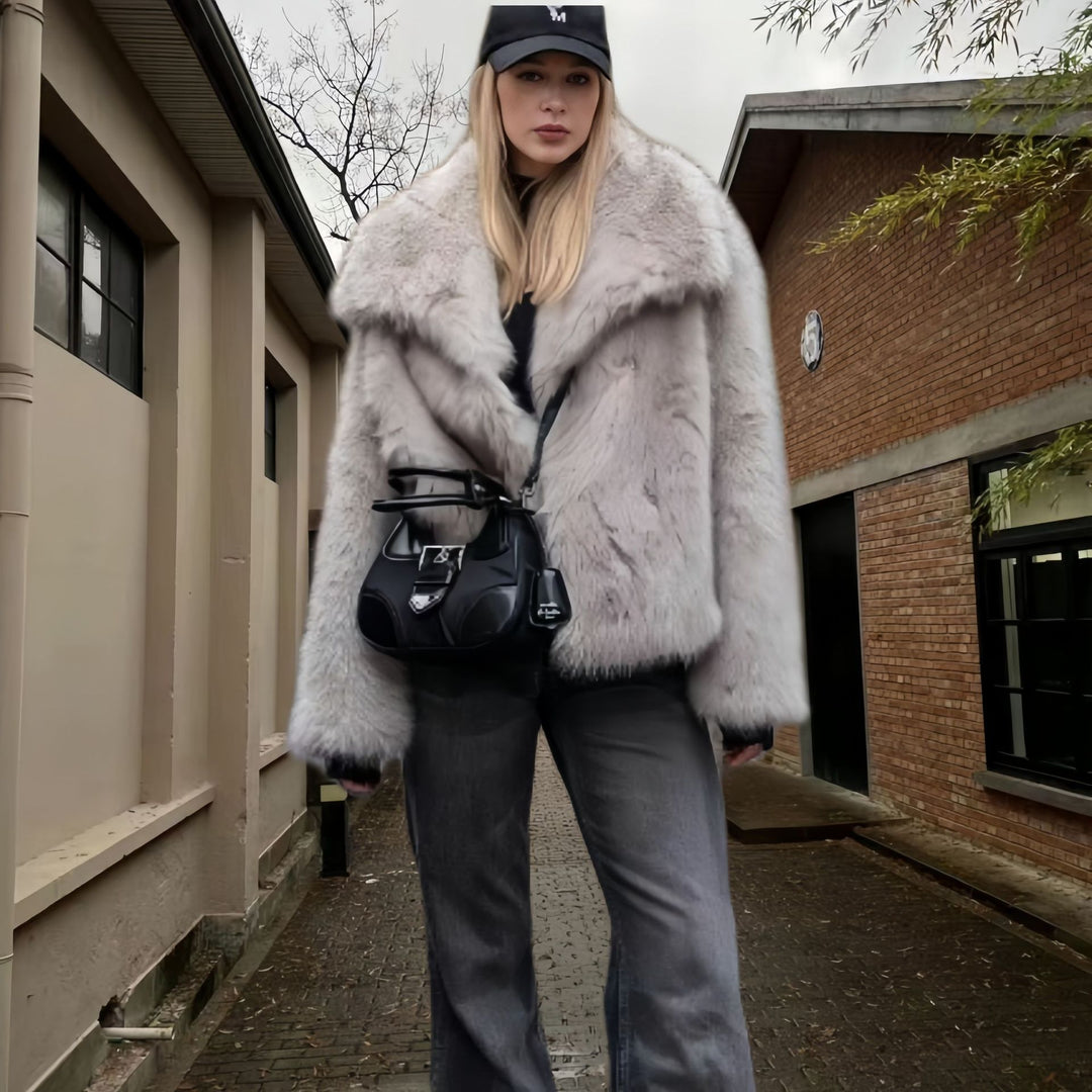 Damen Modische Kunstpelzjacke EB
