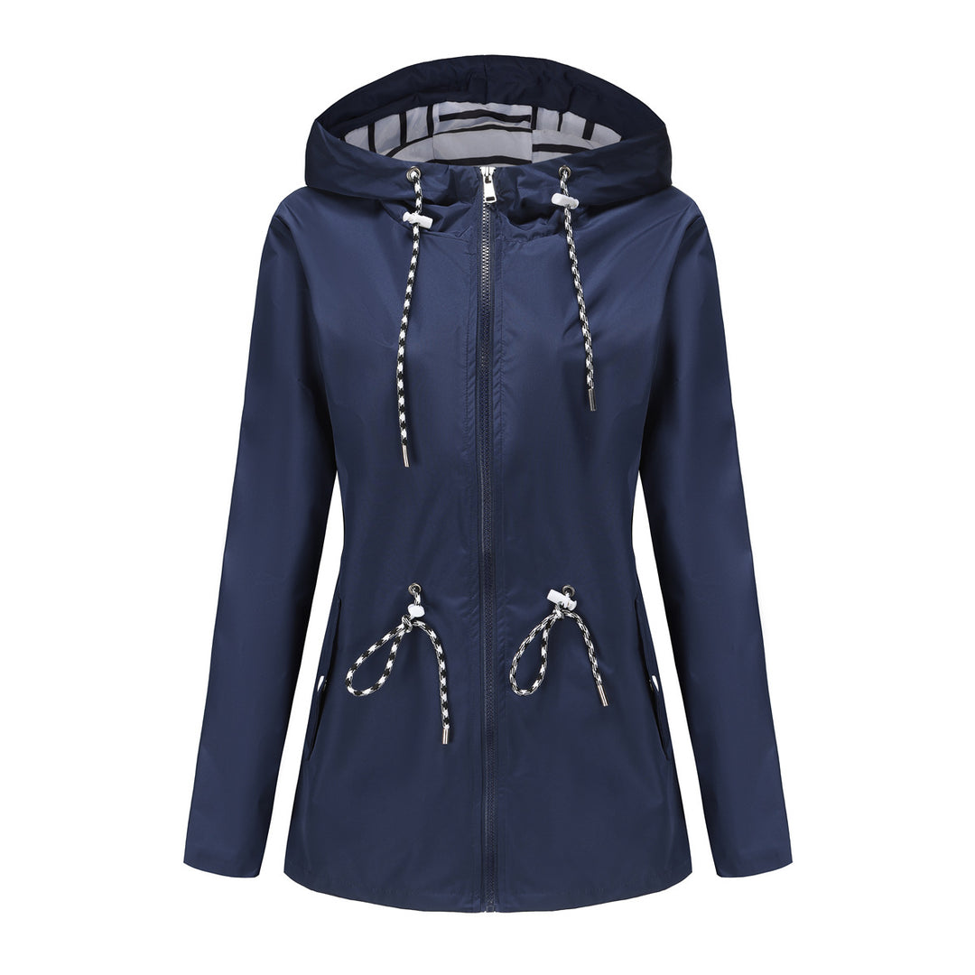 Damen nan leichte wasserdichte Parka Regenjacke mit Taillen-Kordelzug EB