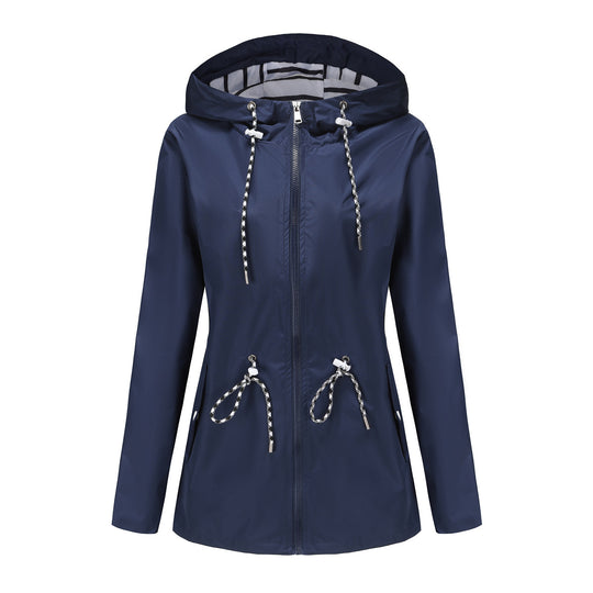 Damen nan leichte wasserdichte Parka Regenjacke mit Taillen-Kordelzug EB