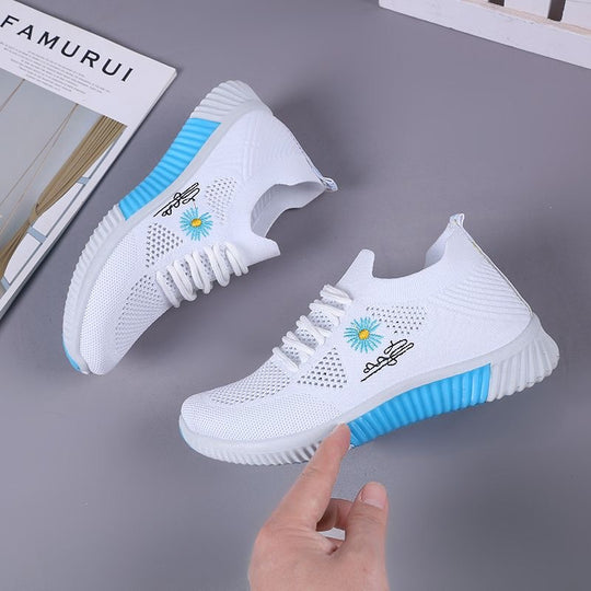 Damen modische Sneaker mit floralem Design und elastischem Einsatz EB