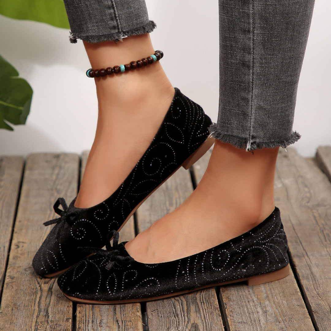 Damen Ballerinas mit elegantem Glitzermuster und feiner Schleifenapplikation EB