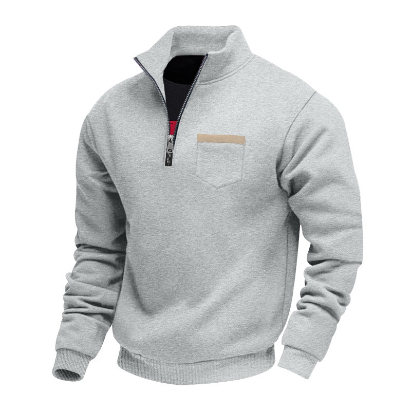Herren nan Sweatshirt mit halbem Reißverschluss Stehkragen und Brusttasche EB