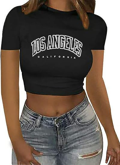 Damen Crop-T-Shirt mit animalistischem Lippenmotiv und auffälligem Schriftzug EB