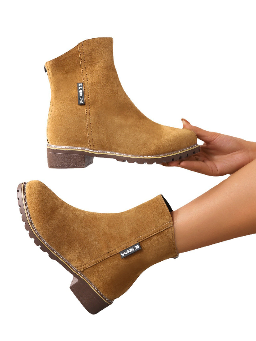 Damen Modische Ankle Boots aus Wildleder mit Reißverschluss EB