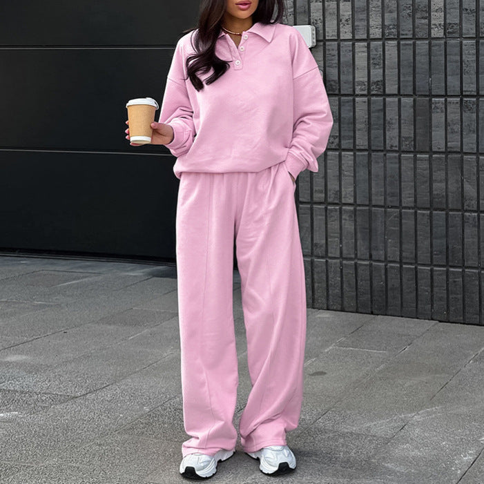 Damen lässiges Sweat-outfit mit lockerer Passform und Polokragen EB