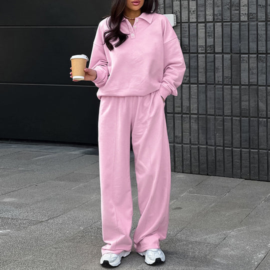 Damen lässiges Sweat-outfit mit lockerer Passform und Polokragen EB