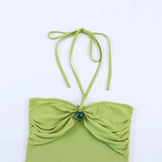 Damen Minikleid mit raffinierten Rüschendetails und schickem Halterneck EB