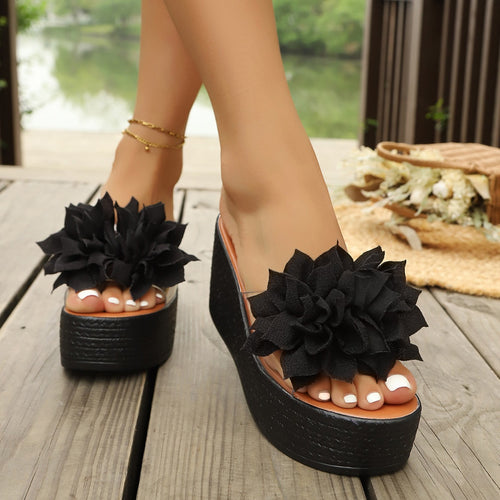 Damen Wedge-Pantoletten mit floralen Applikationen EB
