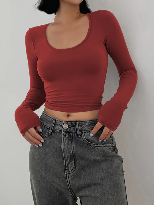 Damen Figurbetontes Langarmshirt mit weiten Ärmeln EB