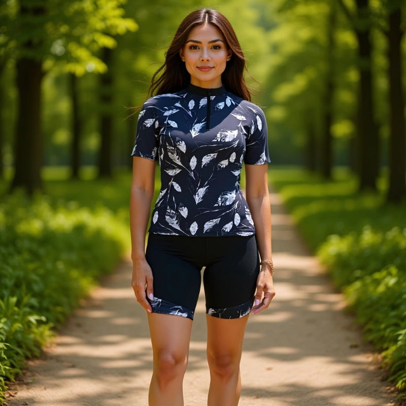 Damen Sportlicher Kurzarm Schwimmanzug mit floralem Muster EB