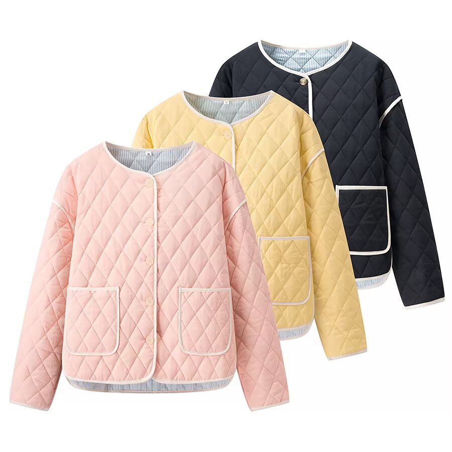 Damen gesteppte Jacke mit eleganter Knopfverschluss EB