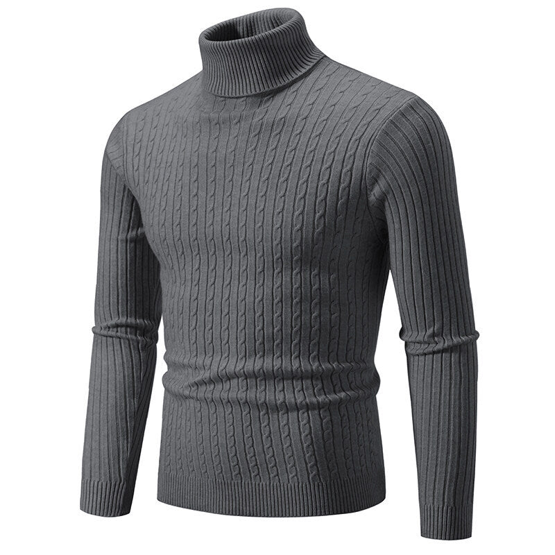 Herren nan Rollkragenpullover mit Zopfstrick und schlanker Passform EB