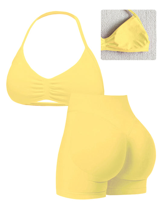 Damen Sport-Bikini-Oberteil mit hoch geschnittenen Shorts und nahtlosem Design EB