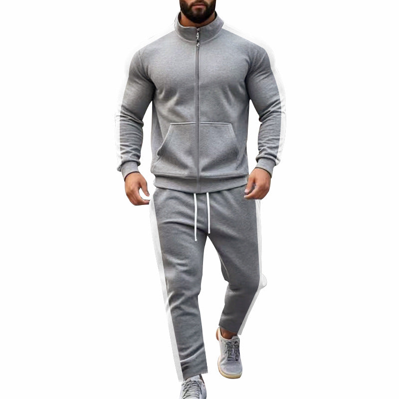 Herren nan zweiteiliges Jogginganzug-Set mit Stehkragen-Zipjacke und konisch zulaufender Jogginghose EB