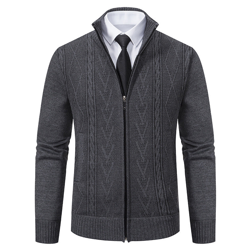 Herren nan gehobene Strickjacke mit erhabenem Zopfmuster und durchgehendem Reißverschluss EB