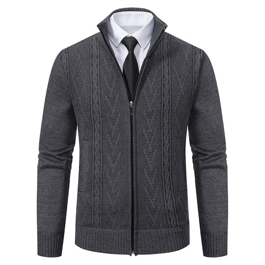 Herren nan gehobene Strickjacke mit erhabenem Zopfmuster und durchgehendem Reißverschluss EB