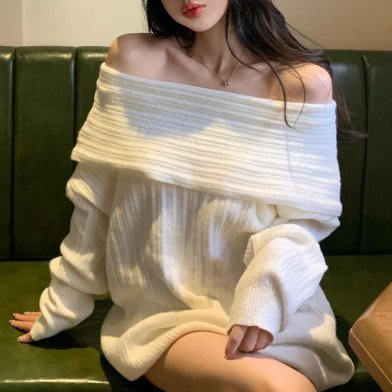Damen Oversized Pullover mit Off-Shoulder-Schnitt EB