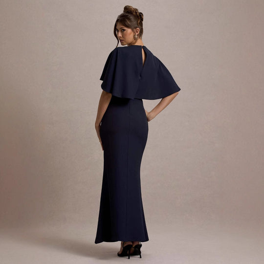 Damen Maxikleid mit eleganten Volantärmeln und taillierter Raffung EB