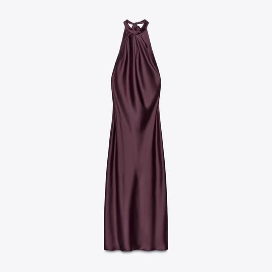 Damen Elegantes Maxikleid mit schimmerndem Wasserfallausschnitt und figurumspielendem Schnitt EB