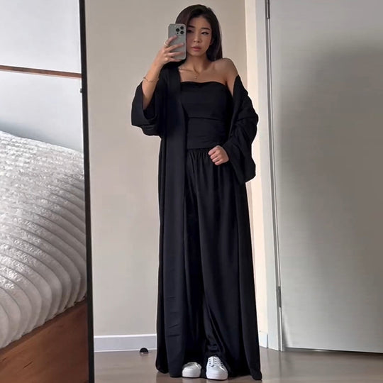 Damen luftiges Loungewear-Ensemble mit langem Kimono EB