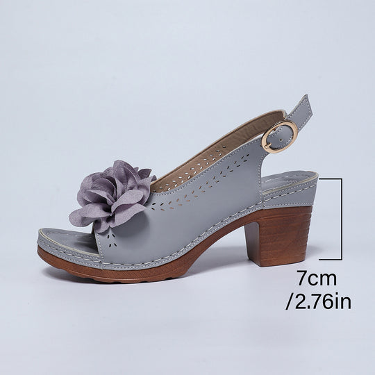 Damen Slingback-Sandalen mit floralem Dekor und modischem Blockabsatz EB