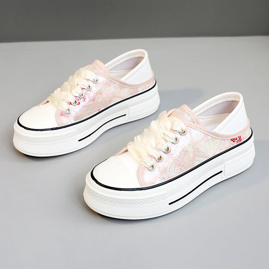 Damen modische Plateausneaker mit glänzenden Pailletten und elastischem Schnürsystem EB