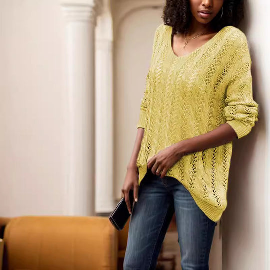Damen luftiger Strickpullover mit einzigartiger Lochstruktur EB