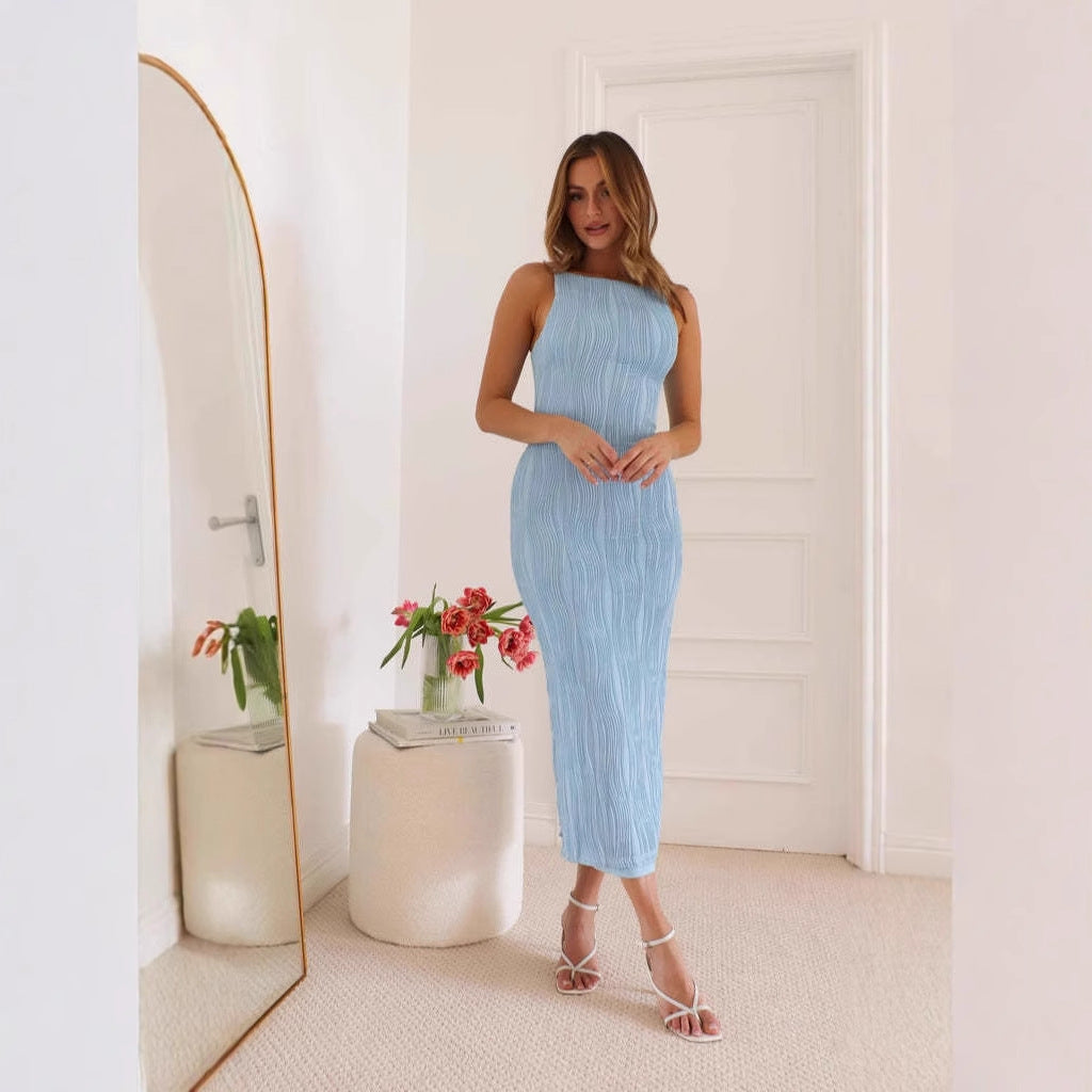 Damen Bodycon Maxikleid im modernen Streifen-Design EB