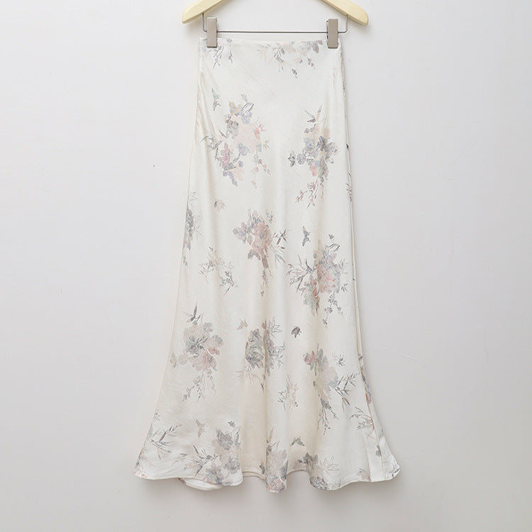 Damen  floraler Bias-Cut Midirock mit seitlichem Schlitz und taillennahem Komfortbund EB
