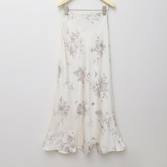 Damen  floraler Bias-Cut Midirock mit seitlichem Schlitz und taillennahem Komfortbund EB