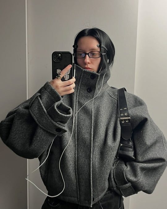 Damen Oversized Wolljacke mit elegantem Schnitt und praktischen Taschen EB