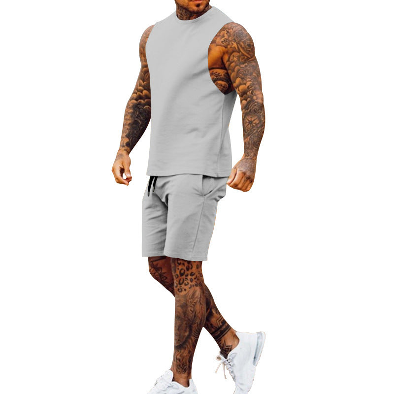 Herren sportliches Tanktop und Shorts-Set mit elastischem Bund EB