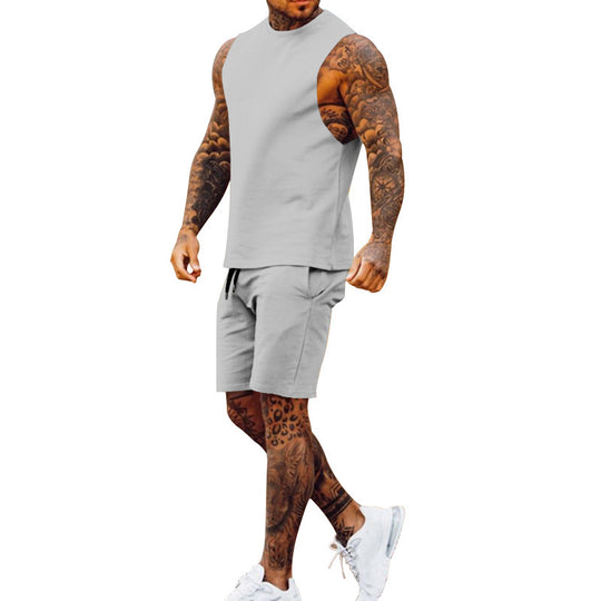 Herren sportliches Tanktop und Shorts-Set mit elastischem Bund EB