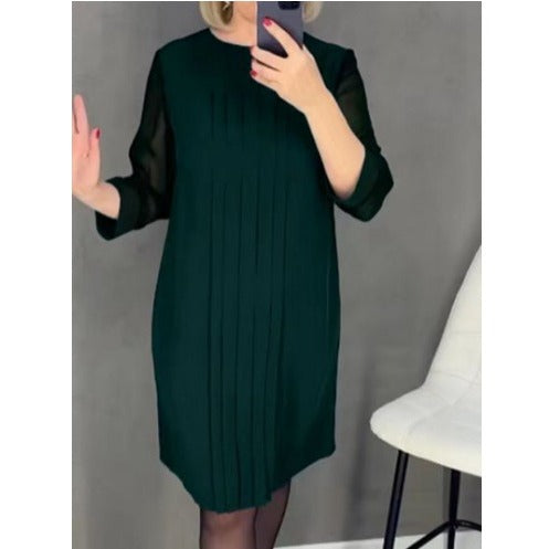 Damen Plissee Abendkleid mit transparenten Ärmeln und elegantem Schnitt Heidi-Mode