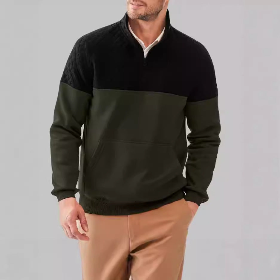 Herren Fleece-Pullover mit Steppdetails und hohem Kragen EB