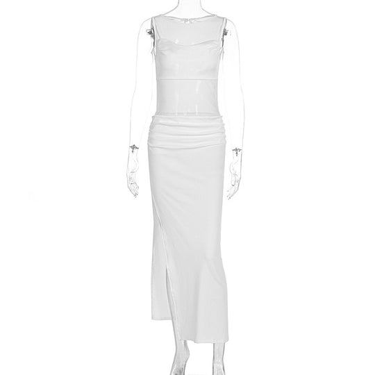 Damen Elegantes Wickelkleid mit transparenten Einsätzen und seitlichem Schlitz EB